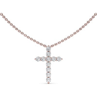Diamond Prong Cross Pendant with Cable Chain by Fana - 0.77 Carat Total Diamond Weight
