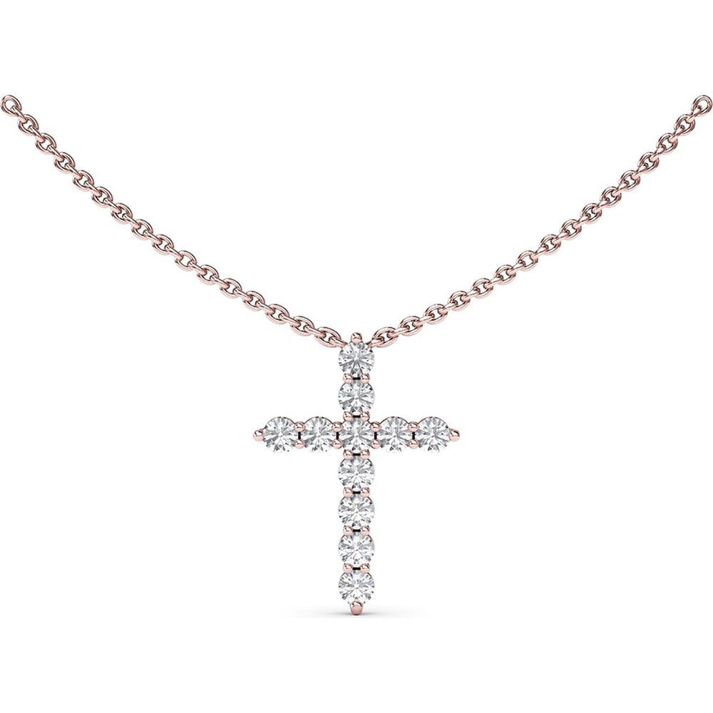 Diamond Prong Cross Pendant with Cable Chain by Fana - 0.77 Carat Total Diamond Weight