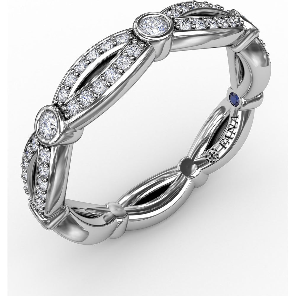Diamond Ribbon Openwork Band with Bezel and Pavé Set Round Diamonds by Fana - 0.25 Carat Total Diamond Weight