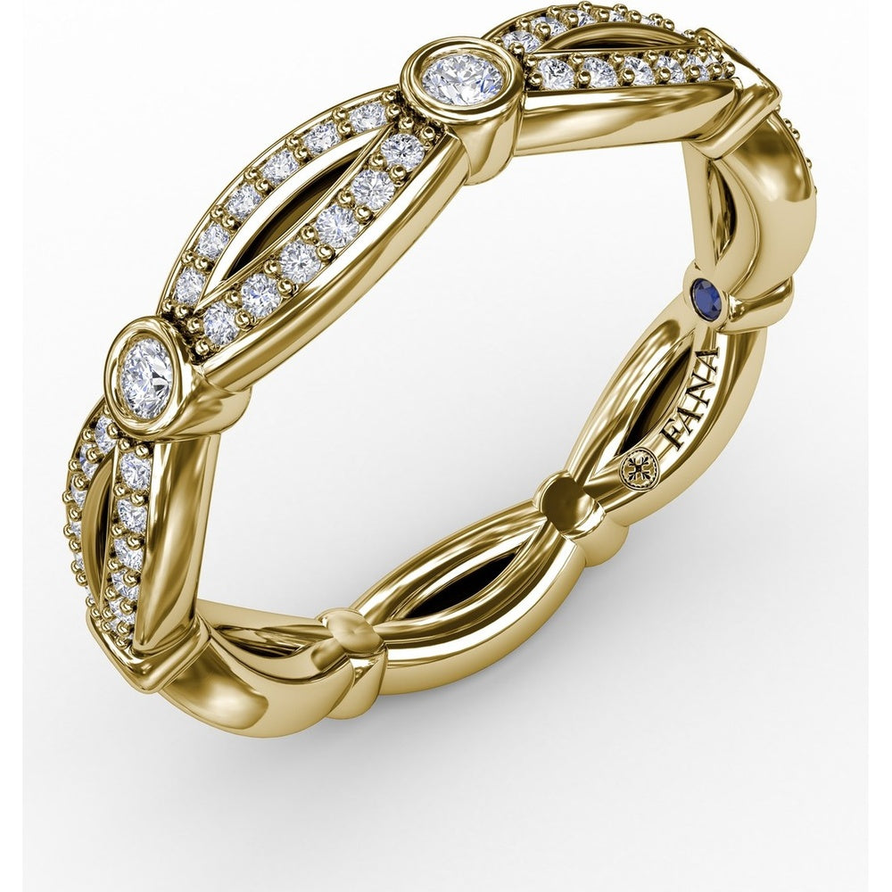 Diamond Ribbon Openwork Band with Bezel and Pavé Set Round Diamonds by Fana - 0.25 Carat Total Diamond Weight