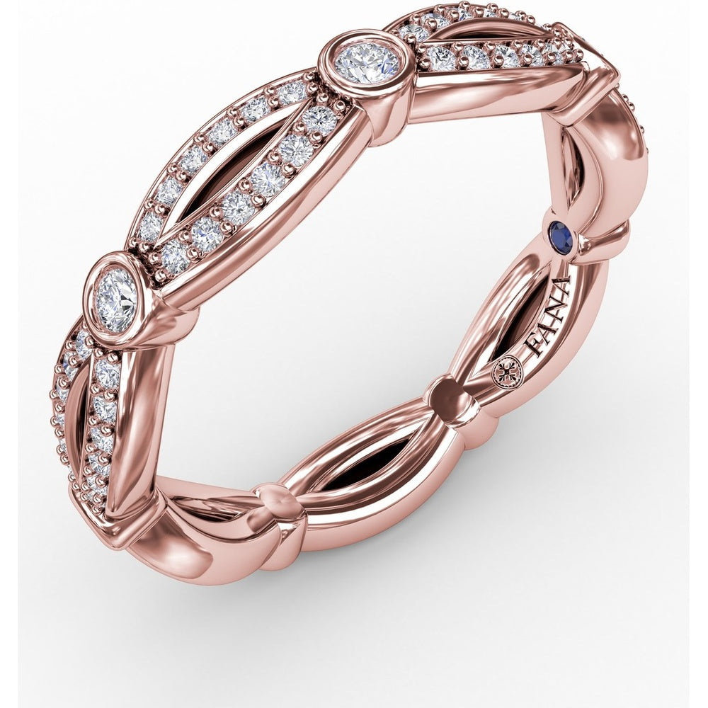 Diamond Ribbon Openwork Band with Bezel and Pavé Set Round Diamonds by Fana - 0.25 Carat Total Diamond Weight