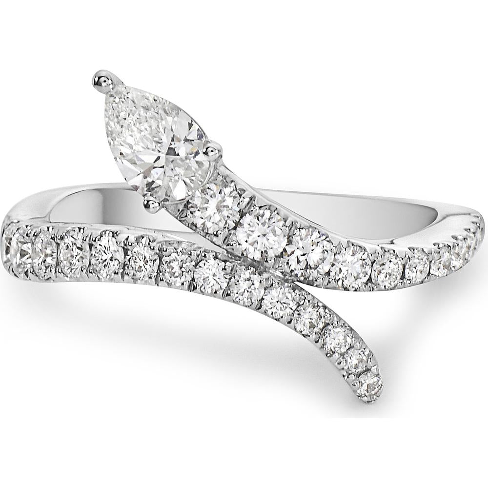 Diamond Serpentine Bypass Ring in 18K White Gold by Charles Krypell