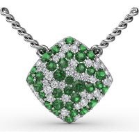 Diamond-Shaped Cluster Pendant with Round Emeralds and Diamonds by Fana - 1.23 Carat Total Gemstone Weight