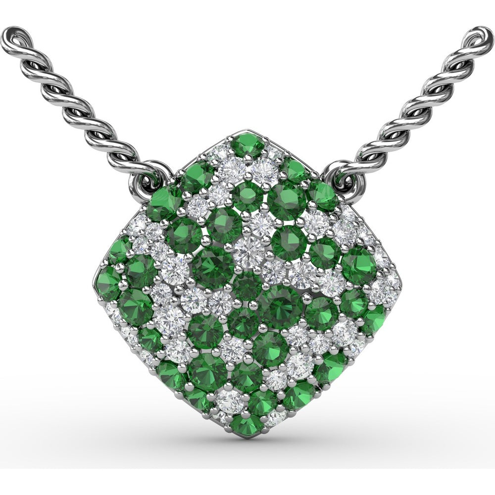 Diamond-Shaped Cluster Pendant with Round Emeralds and Diamonds by Fana - 1.23 Carat Total Gemstone Weight