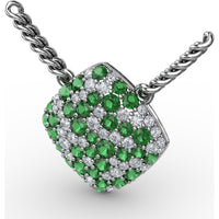 Diamond-Shaped Cluster Pendant with Round Emeralds and Diamonds by Fana - 1.23 Carat Total Gemstone Weight
