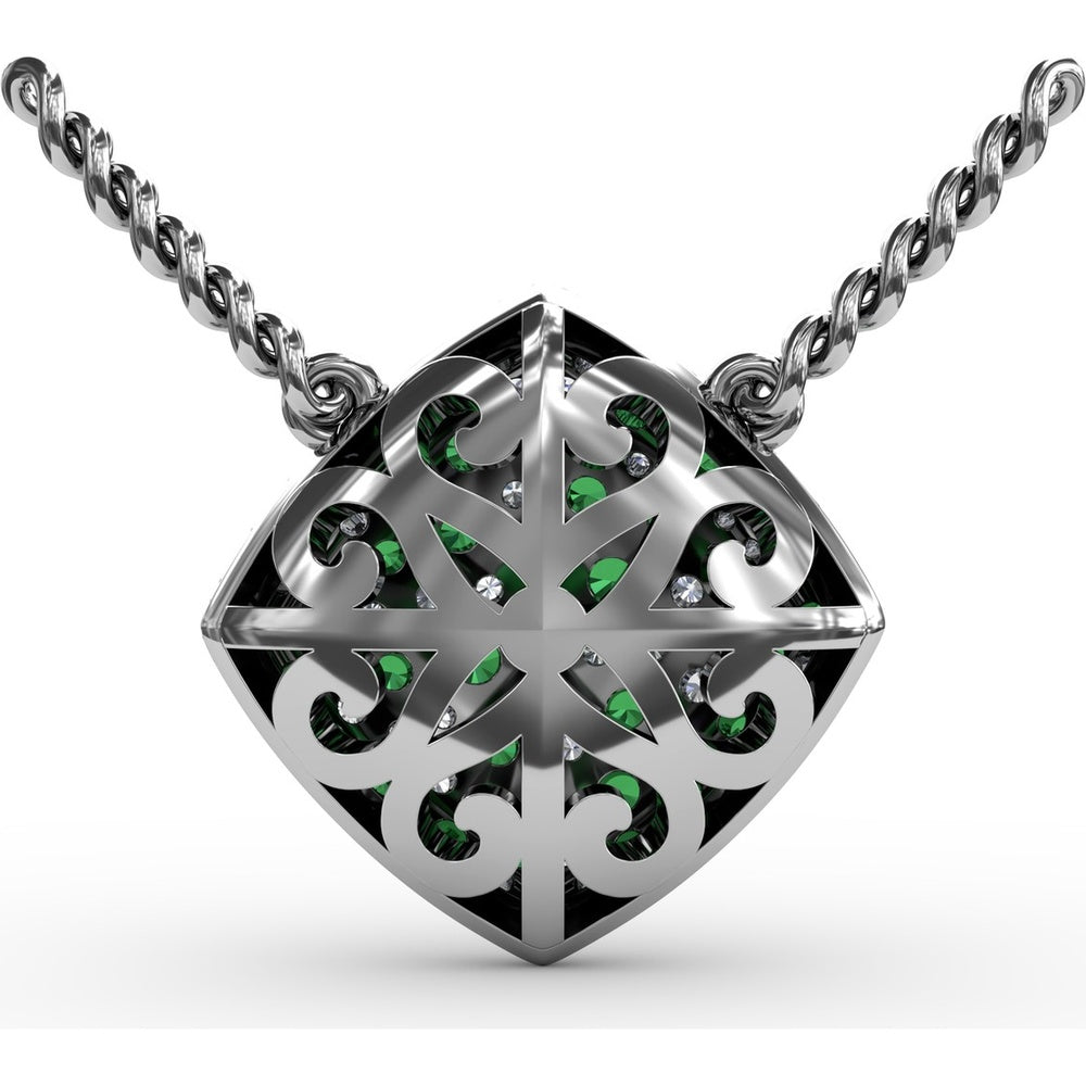 Diamond-Shaped Cluster Pendant with Round Emeralds and Diamonds by Fana - 1.23 Carat Total Gemstone Weight