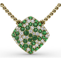 Diamond-Shaped Cluster Pendant with Round Emeralds and Diamonds by Fana - 1.23 Carat Total Gemstone Weight