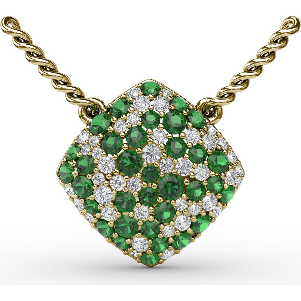 Diamond-Shaped Cluster Pendant with Round Emeralds and Diamonds by Fana - 1.23 Carat Total Gemstone Weight