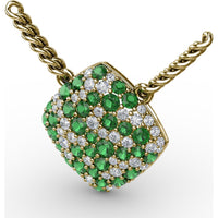 Diamond-Shaped Cluster Pendant with Round Emeralds and Diamonds by Fana - 1.23 Carat Total Gemstone Weight