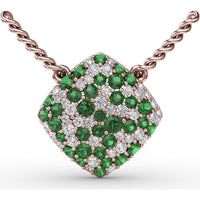 Diamond-Shaped Cluster Pendant with Round Emeralds and Diamonds by Fana - 1.23 Carat Total Gemstone Weight