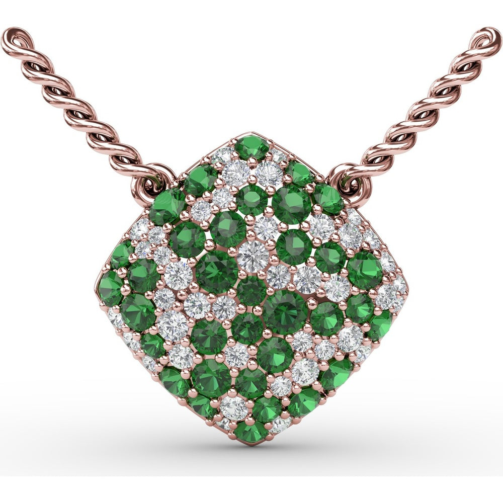 Diamond-Shaped Cluster Pendant with Round Emeralds and Diamonds by Fana - 1.23 Carat Total Gemstone Weight