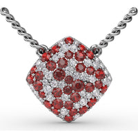 Diamond-Shaped Pendant with Pavé Ruby and Diamond Accents by Fana - 1.33 Carat Total Gemstone Weight