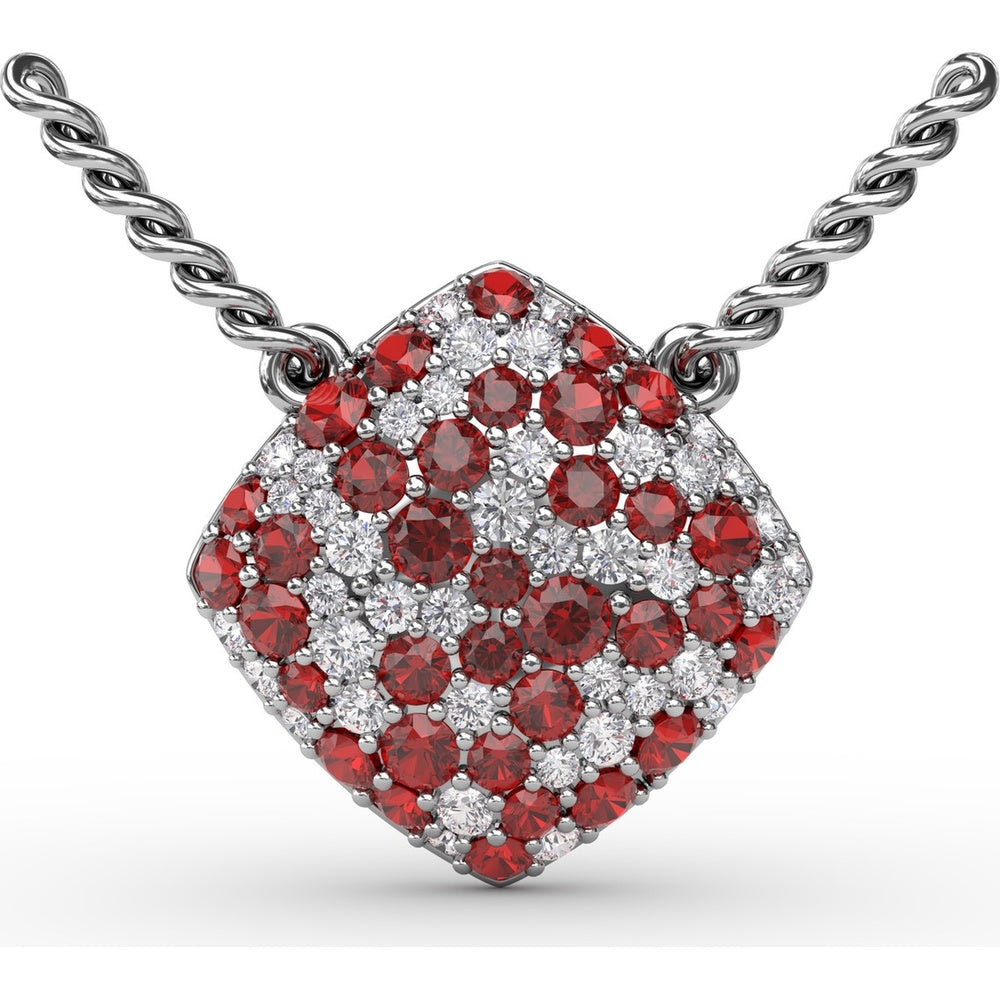 Diamond-Shaped Pendant with Pavé Ruby and Diamond Accents by Fana - 1.33 Carat Total Gemstone Weight