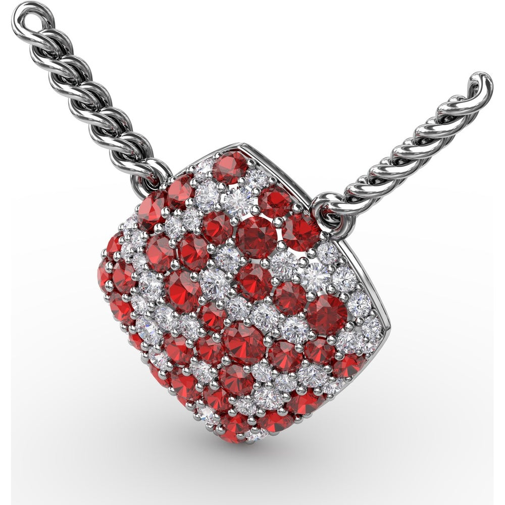 Diamond-Shaped Pendant with Pavé Ruby and Diamond Accents by Fana - 1.33 Carat Total Gemstone Weight