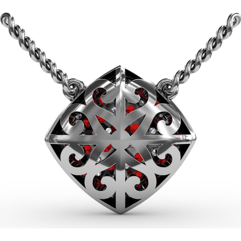 Diamond-Shaped Pendant with Pavé Ruby and Diamond Accents by Fana - 1.33 Carat Total Gemstone Weight