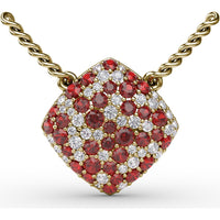 Diamond-Shaped Pendant with Pavé Ruby and Diamond Accents by Fana - 1.33 Carat Total Gemstone Weight