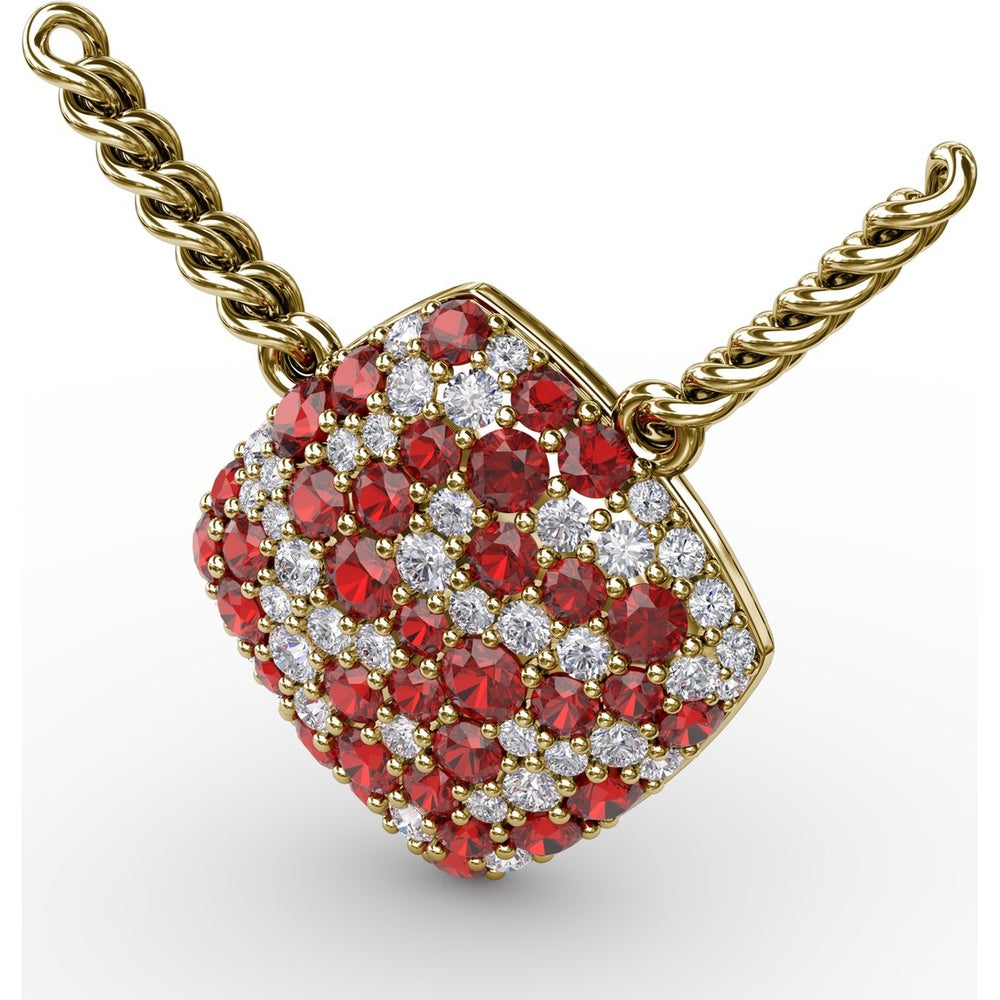 Diamond-Shaped Pendant with Pavé Ruby and Diamond Accents by Fana - 1.33 Carat Total Gemstone Weight
