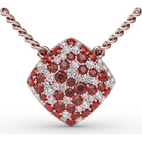 Diamond-Shaped Pendant with Pavé Ruby and Diamond Accents by Fana - 1.33 Carat Total Gemstone Weight