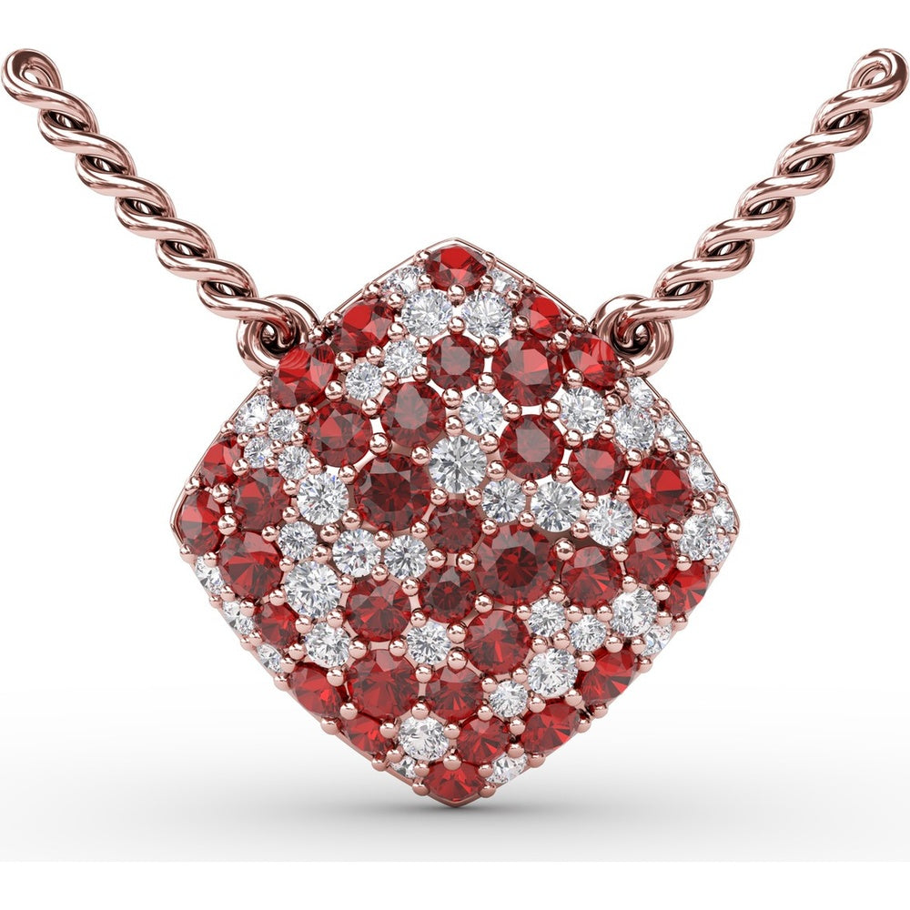 Diamond-Shaped Pendant with Pavé Ruby and Diamond Accents by Fana - 1.33 Carat Total Gemstone Weight