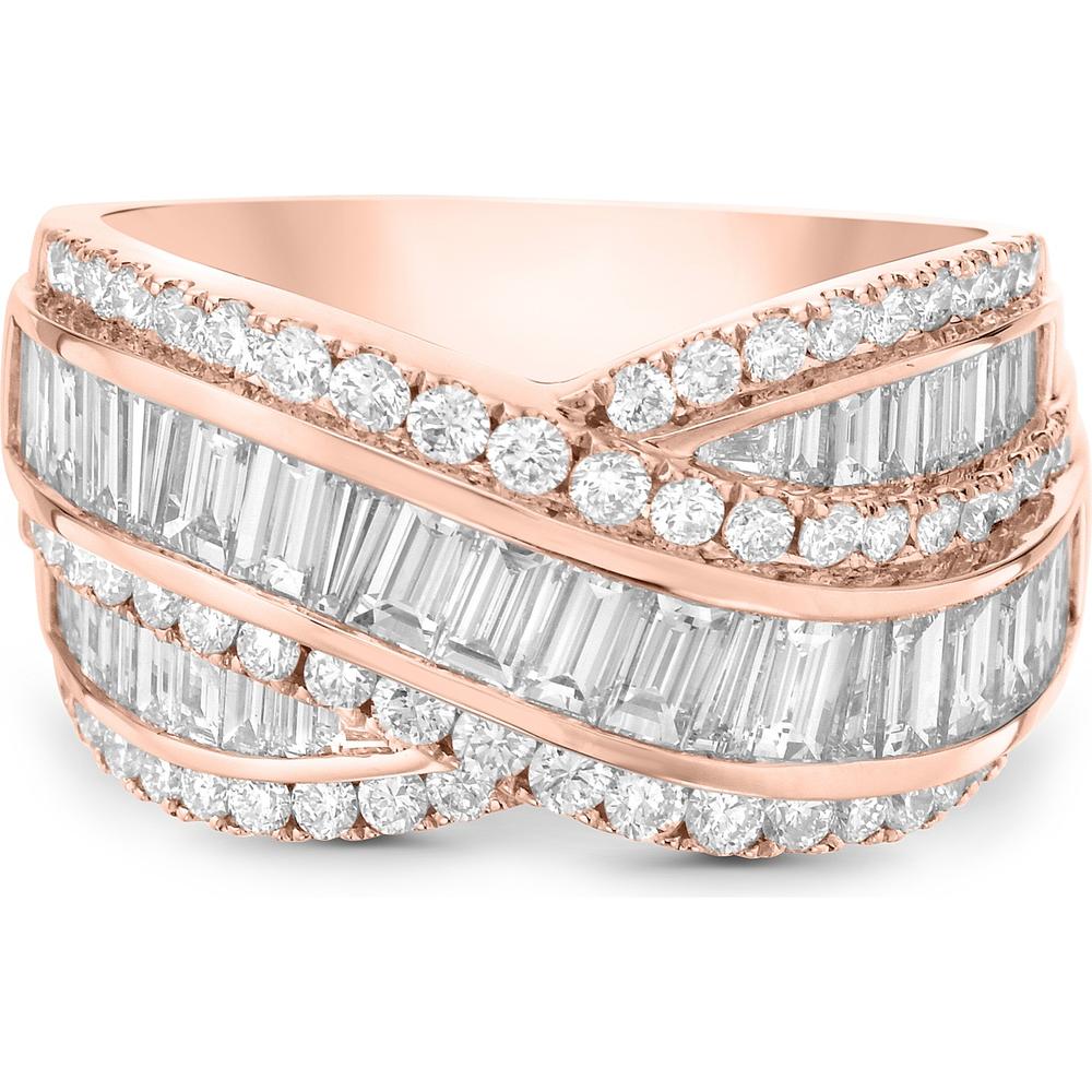 Diamond Signature Baguette Crossover Ring in 18K Rose Gold by Charles Krypell