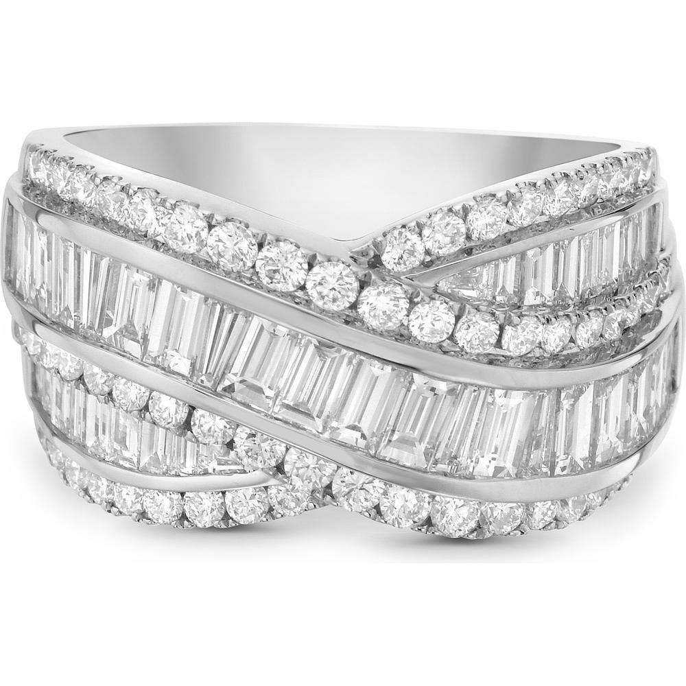 Diamond Signature Baguette Crossover Ring in 18K White Gold by Charles Krypell