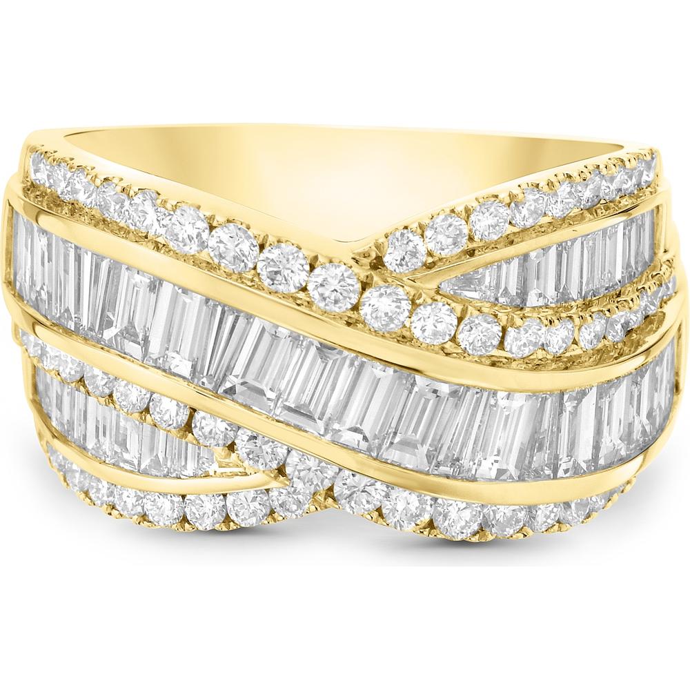 Diamond Signature Baguette Crossover Ring in 18K Yellow Gold by Charles Krypell