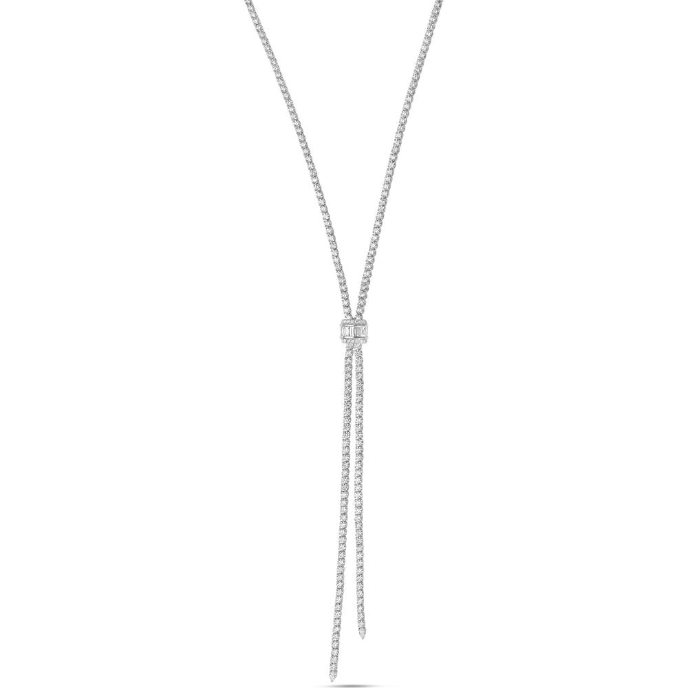 Diamond Signature Lariat Necklace in 18K White Gold by Charles Krypell