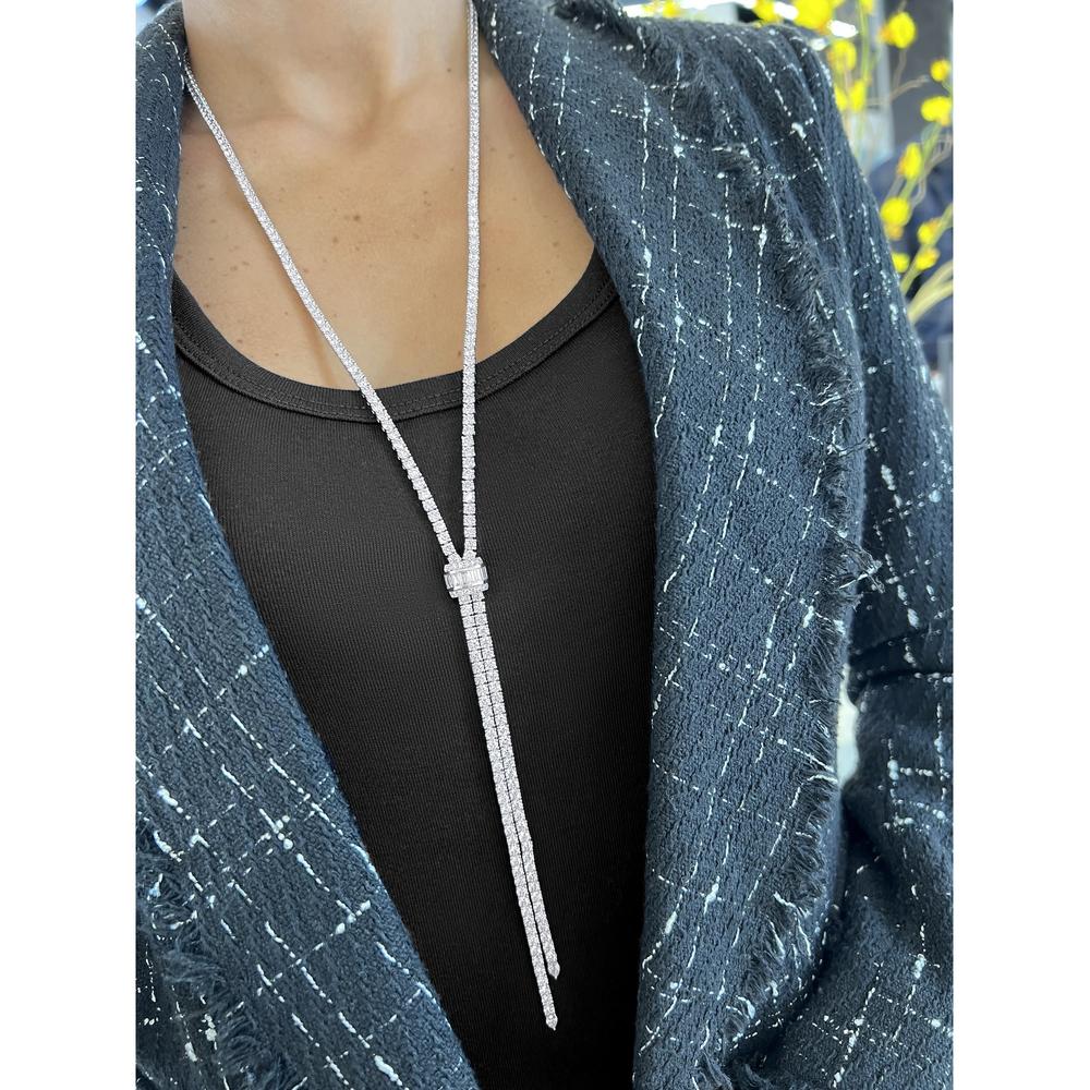 Diamond Signature Lariat Necklace in 18K White Gold by Charles Krypell