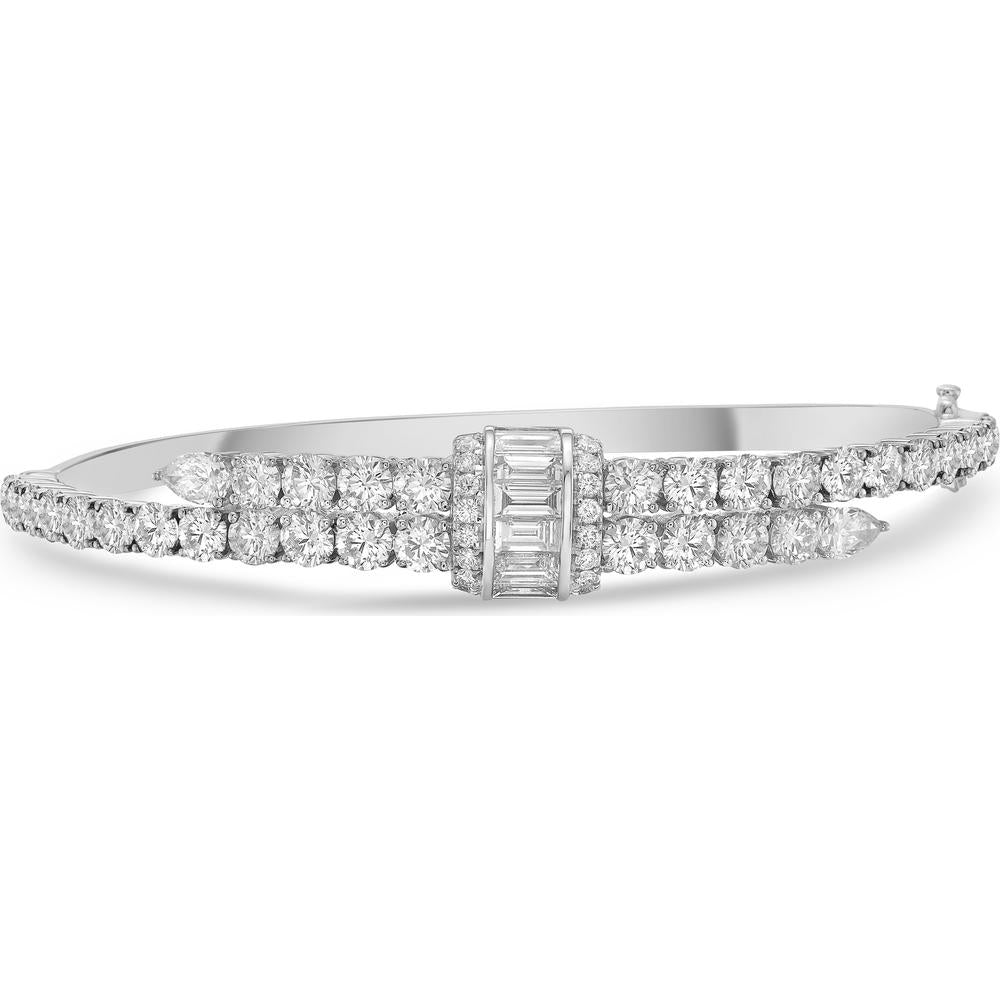 Diamond Signature Pull Bangle Bracelet in 18K White Gold by Charles Krypell