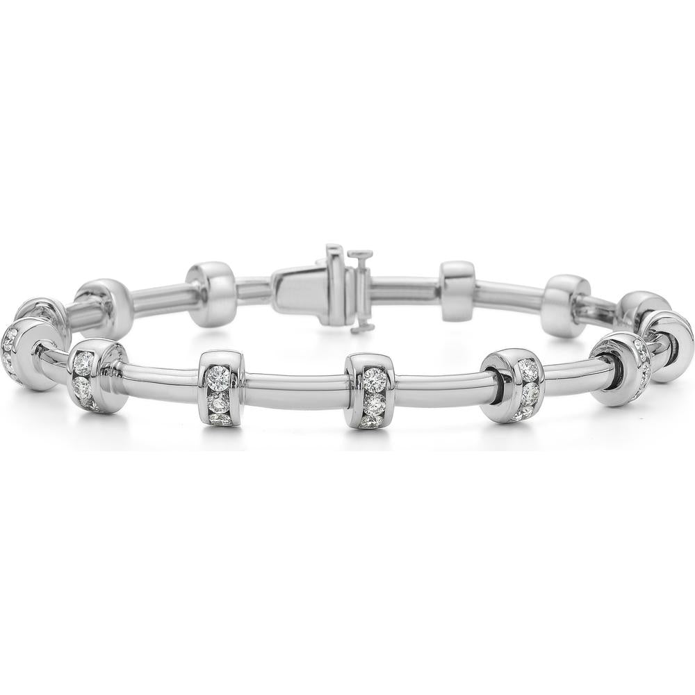 Diamond Signature Station Tube Bracelet in 18K White Gold by Charles Krypell