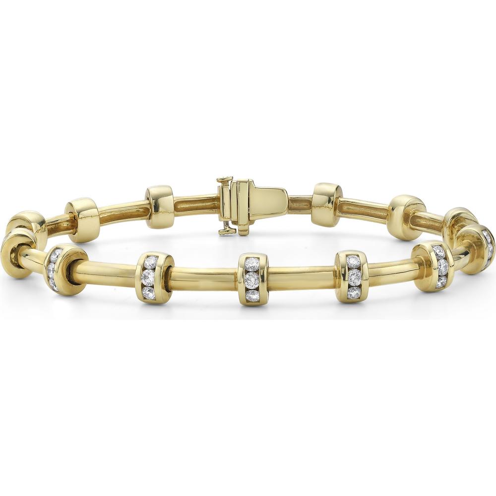 Diamond Signature Station Tube Bracelet in 18K Yellow Gold by Charles Krypell