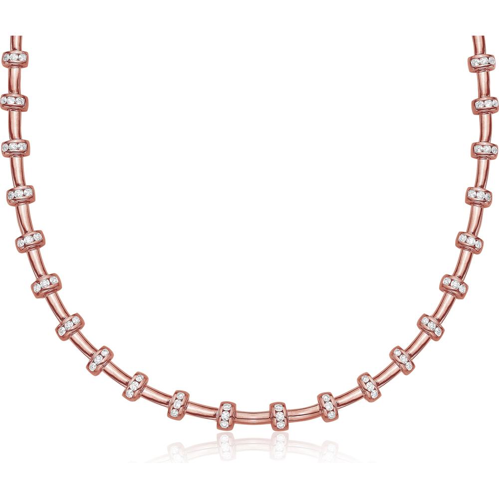 Diamond Signature Station Tube Necklace in 18K Rose Gold by Charles Krypell