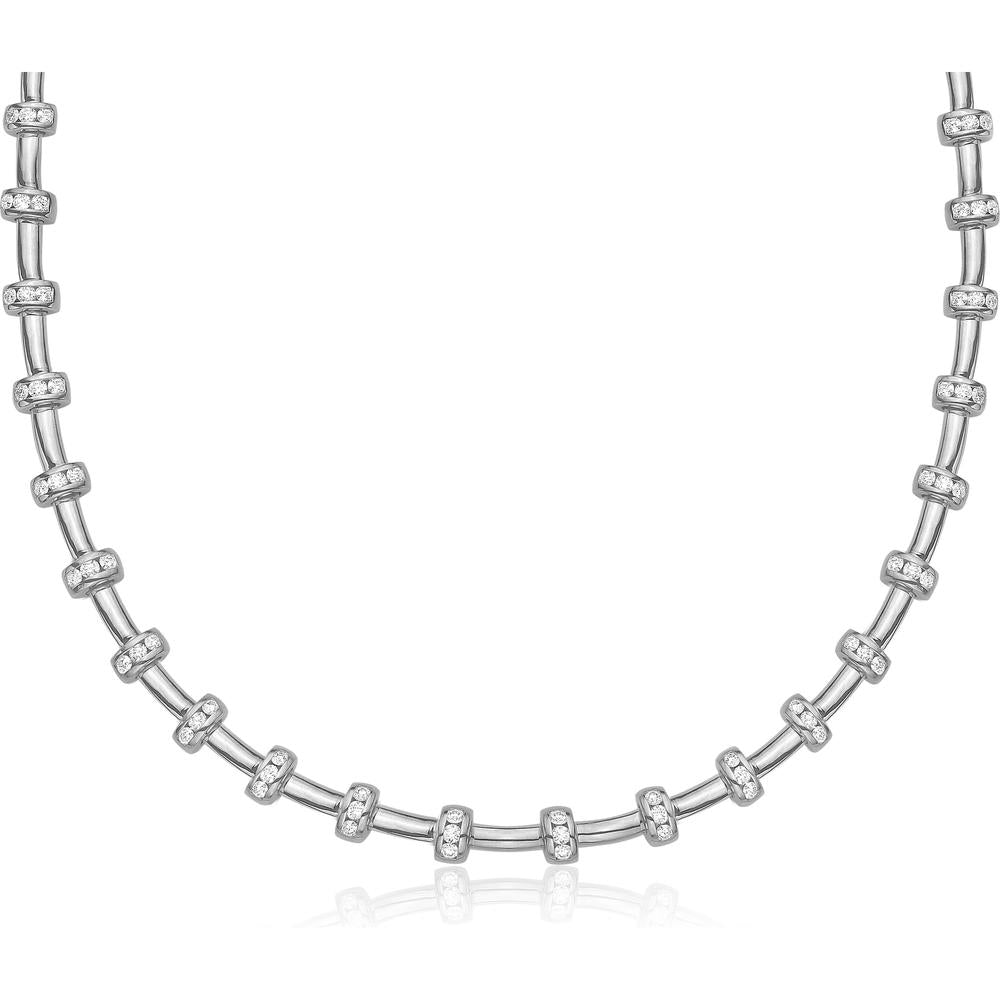 Diamond Signature Station Tube Necklace in 18K White Gold by Charles Krypell