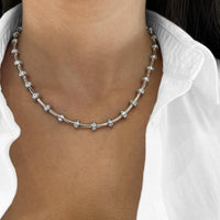 Diamond Signature Station Tube Necklace in 18K White Gold by Charles Krypell