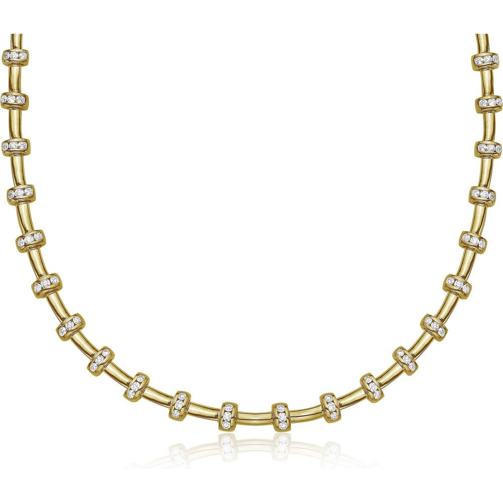 Diamond Signature Station Tube Necklace in 18K Yellow Gold by Charles Krypell