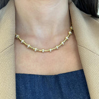 Diamond Signature Station Tube Necklace in 18K Yellow Gold by Charles Krypell