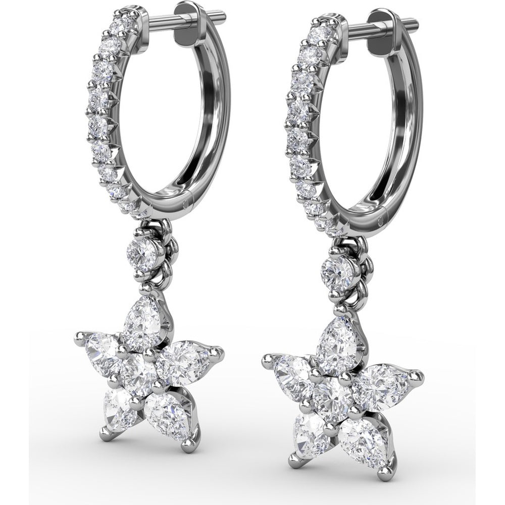 Diamond Star Drop Earrings with Pavé Hoops and Pear-Shaped Diamonds by Fana - 1.17 Carat Total Diamond Weight