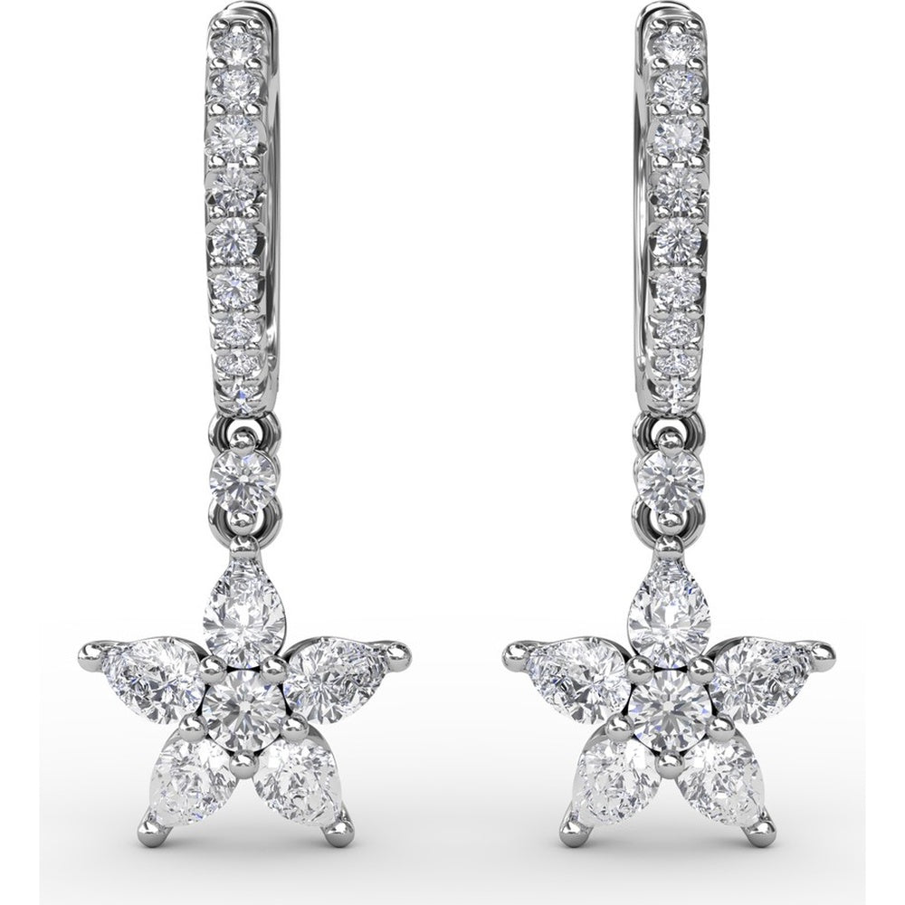 Diamond Star Drop Earrings with Pavé Hoops and Pear-Shaped Diamonds by Fana - 1.17 Carat Total Diamond Weight