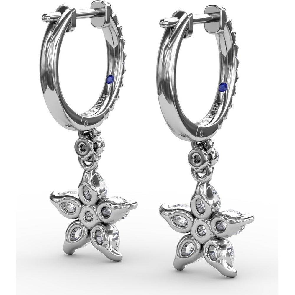 Diamond Star Drop Earrings with Pavé Hoops and Pear-Shaped Diamonds by Fana - 1.17 Carat Total Diamond Weight