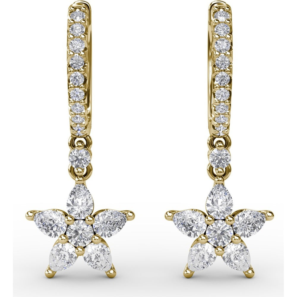 Diamond Star Drop Earrings with Pavé Hoops and Pear-Shaped Diamonds by Fana - 1.17 Carat Total Diamond Weight