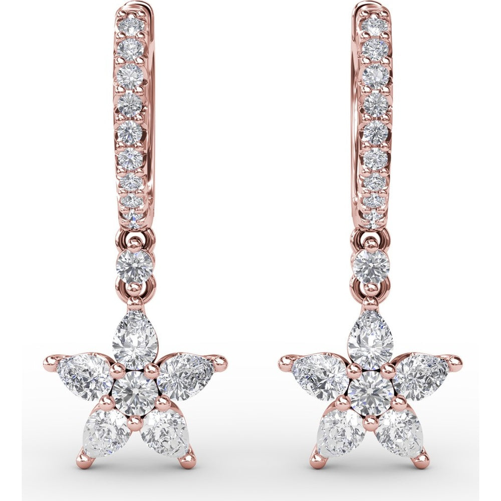 Diamond Star Drop Earrings with Pavé Hoops and Pear-Shaped Diamonds by Fana - 1.17 Carat Total Diamond Weight