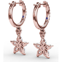 Diamond Star Drop Earrings with Pavé Hoops and Pear-Shaped Diamonds by Fana - 1.17 Carat Total Diamond Weight