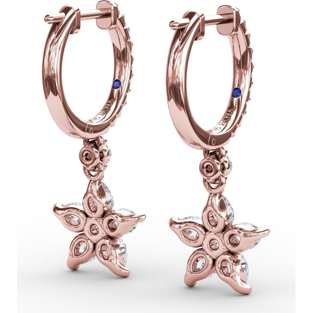 Diamond Star Drop Earrings with Pavé Hoops and Pear-Shaped Diamonds by Fana - 1.17 Carat Total Diamond Weight