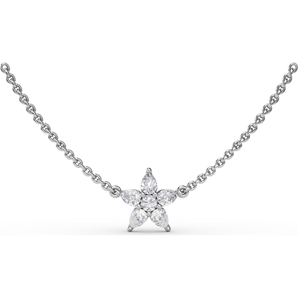 Diamond Star Necklace with Mixed Round and Pear Cut Diamonds by Fana - 0.47 Carat Total Diamond Weight