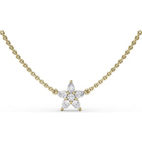 Diamond Star Necklace with Mixed Round and Pear Cut Diamonds by Fana - 0.47 Carat Total Diamond Weight