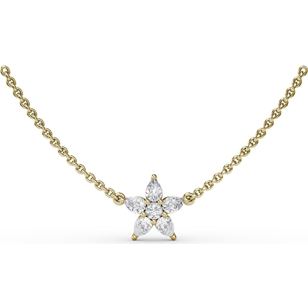 Diamond Star Necklace with Mixed Round and Pear Cut Diamonds by Fana - 0.47 Carat Total Diamond Weight