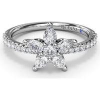 Diamond Star Ring with Pear-Shaped Points and Pavé Band by Fana - 1.08 Carat Total Diamond Weight