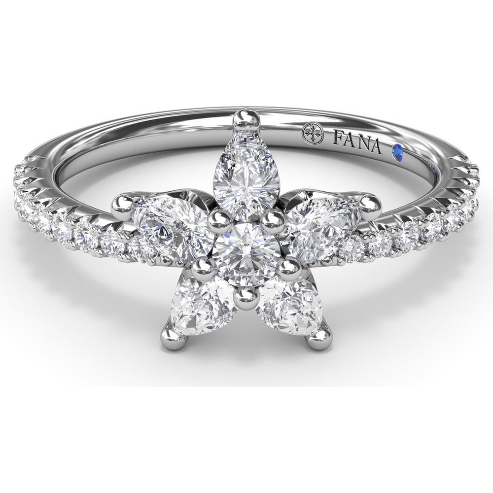 Diamond Star Ring with Pear-Shaped Points and Pavé Band by Fana - 1.08 Carat Total Diamond Weight