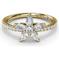 Diamond Star Ring with Pear-Shaped Points and Pavé Band by Fana - 1.08 Carat Total Diamond Weight