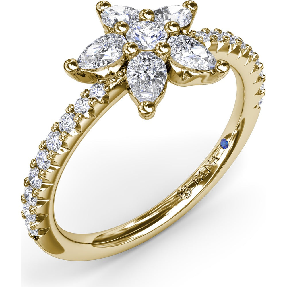 Diamond Star Ring with Pear-Shaped Points and Pavé Band by Fana - 1.08 Carat Total Diamond Weight